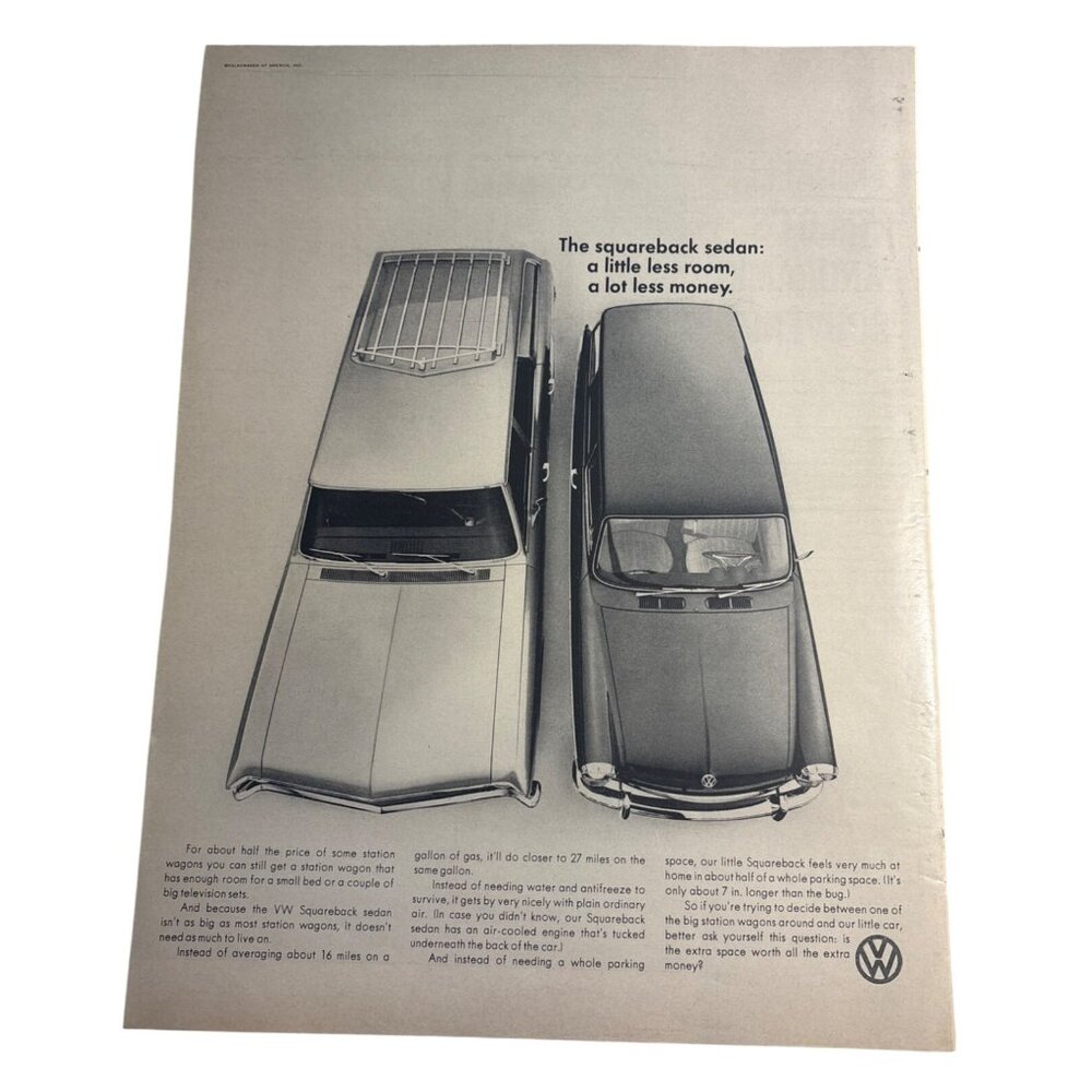 1967 VW Squareback Sedan Wagon Comparison Volkswagen Original Magazine Ad